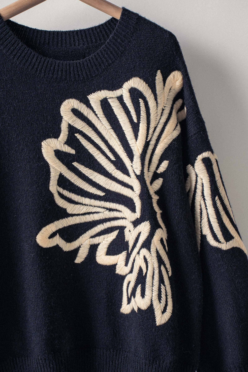 Floral Embroidered Oversized Knit Sweater