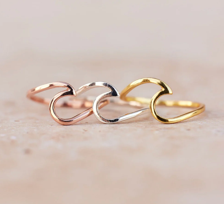 Puravida Silver, Rose Gold or Gold Wave Ring