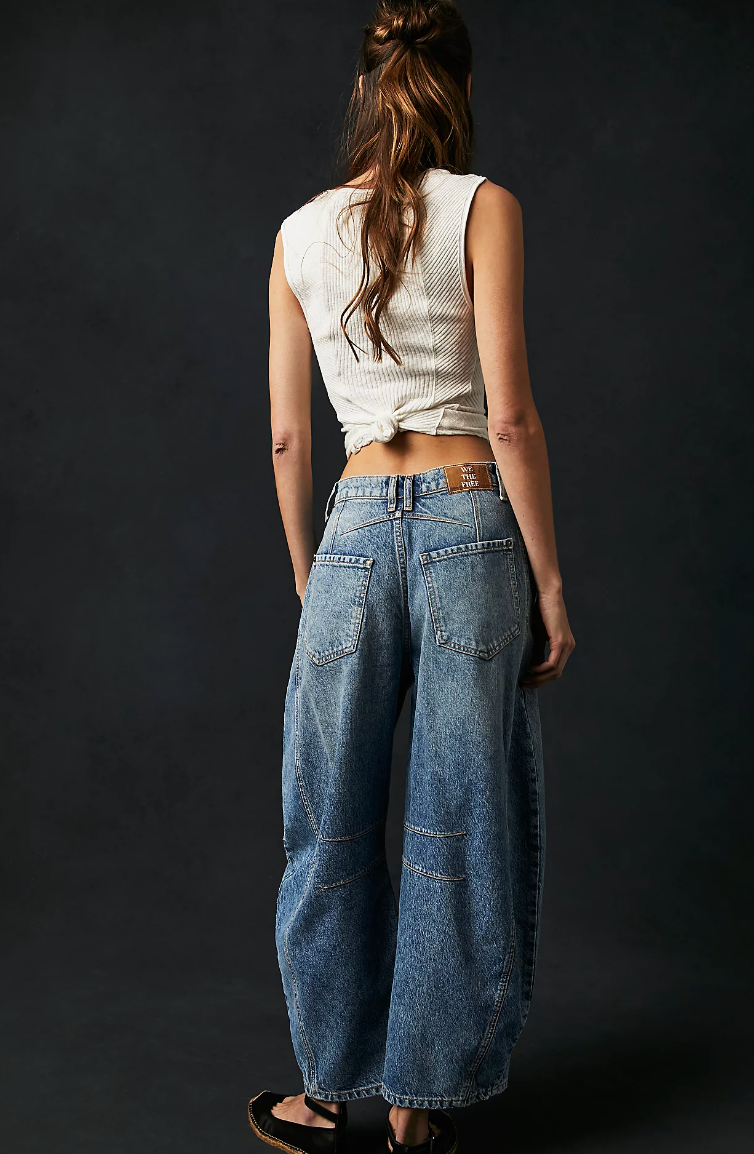We the Free People Good Luck Mid Rise Barrel Denim Jeans in Ultra light beam wash