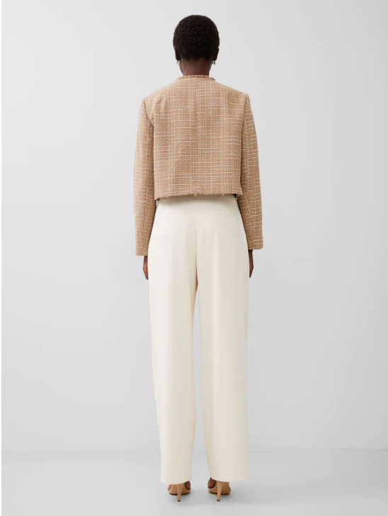 French Connection Effie Boucle Collarless Blazer Jacket in Cream and Camel
