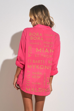 Elan Mykonos Hot Pink Button Down Coverup Shirt
