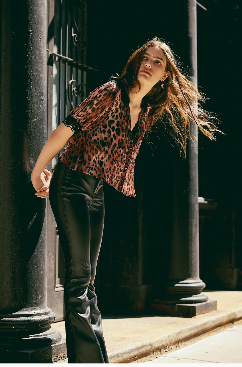 We The Free People Level Up Vegan Leather Slit Boot Cut Pants in Black
