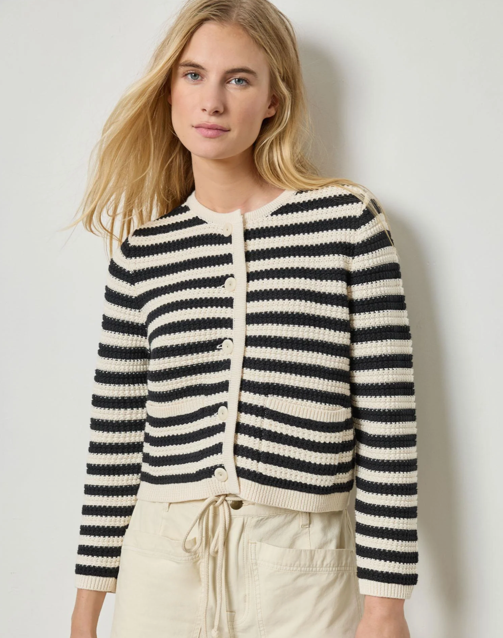 Lilla P Striped Jackie Cardigan