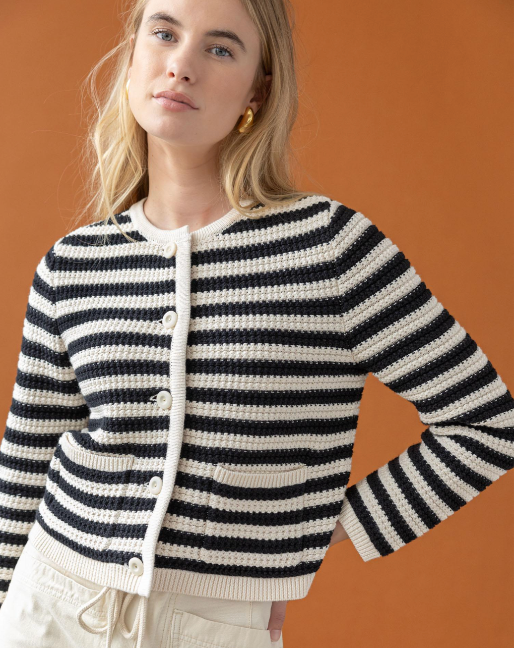 Lilla P Striped Jackie Cardigan