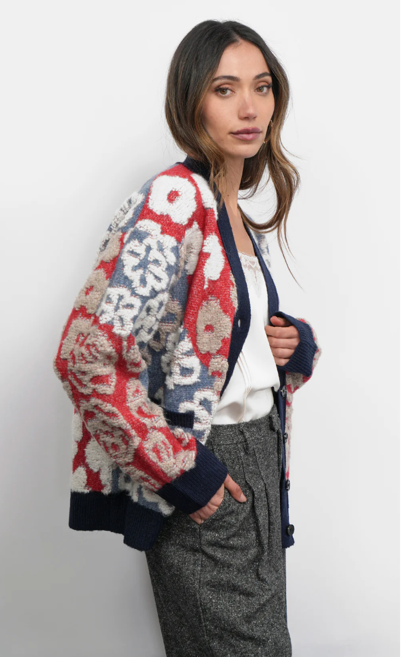 Mina Mix Motif Oversized Floral Cardigan Sweater