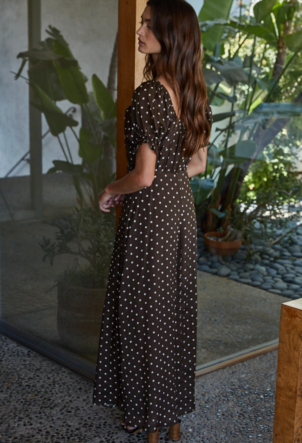 Brown Polka Dot Midi Dress