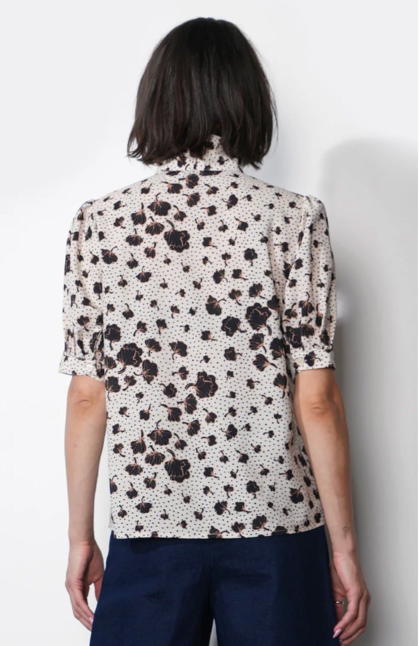 Delilah Scarf Neck Short Puff Sleeve Printed blouse