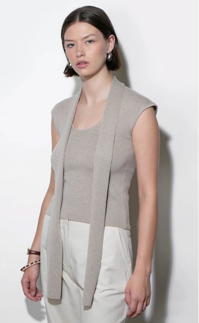 Hannah Cap Sleeve Scarf Knit Sweater Top