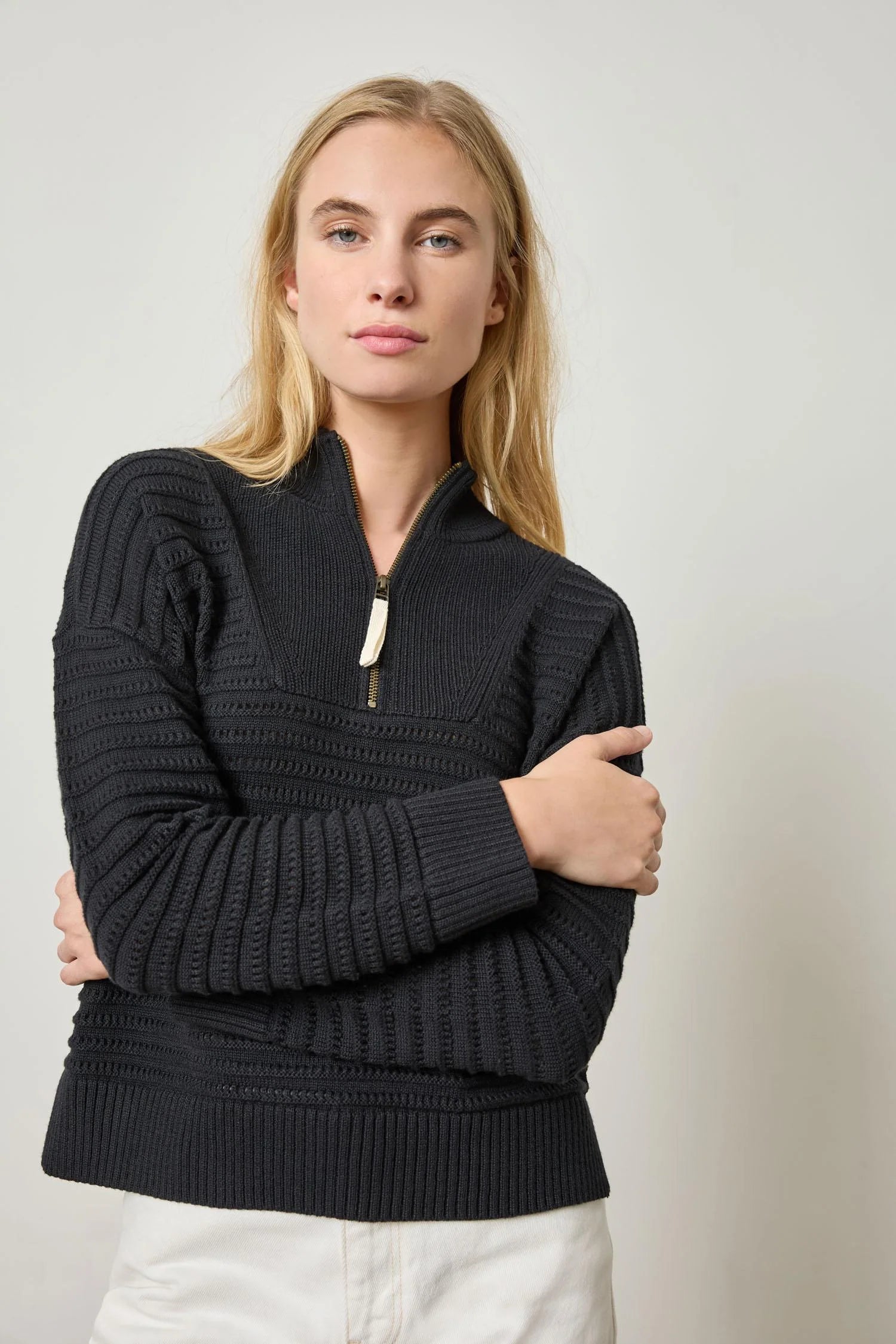 Lilla P Pointelle Half Zip Sweater – Shol's boutique