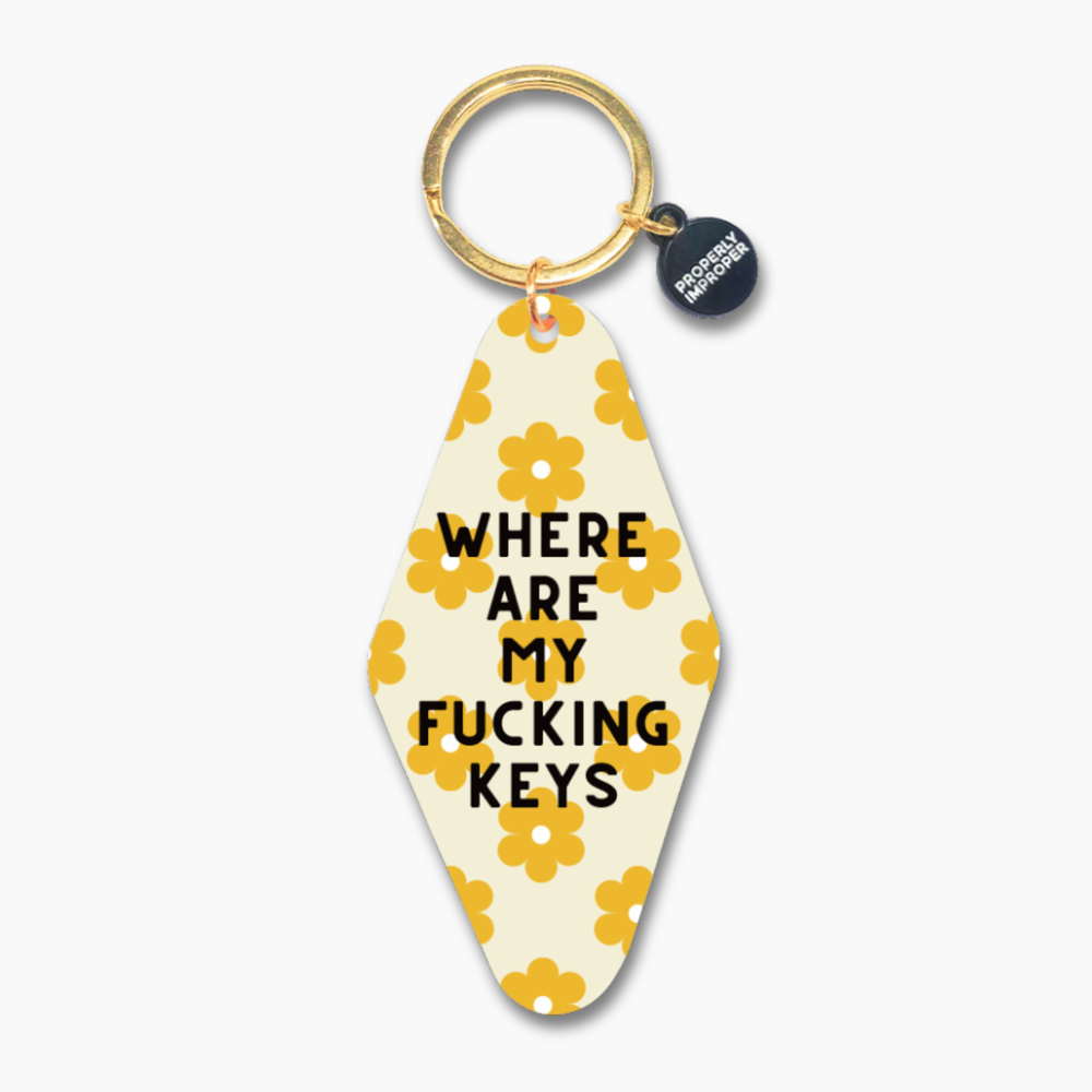 Properly Improper - Printed Keychain Yellow Floral Where Are My Fucking Keys