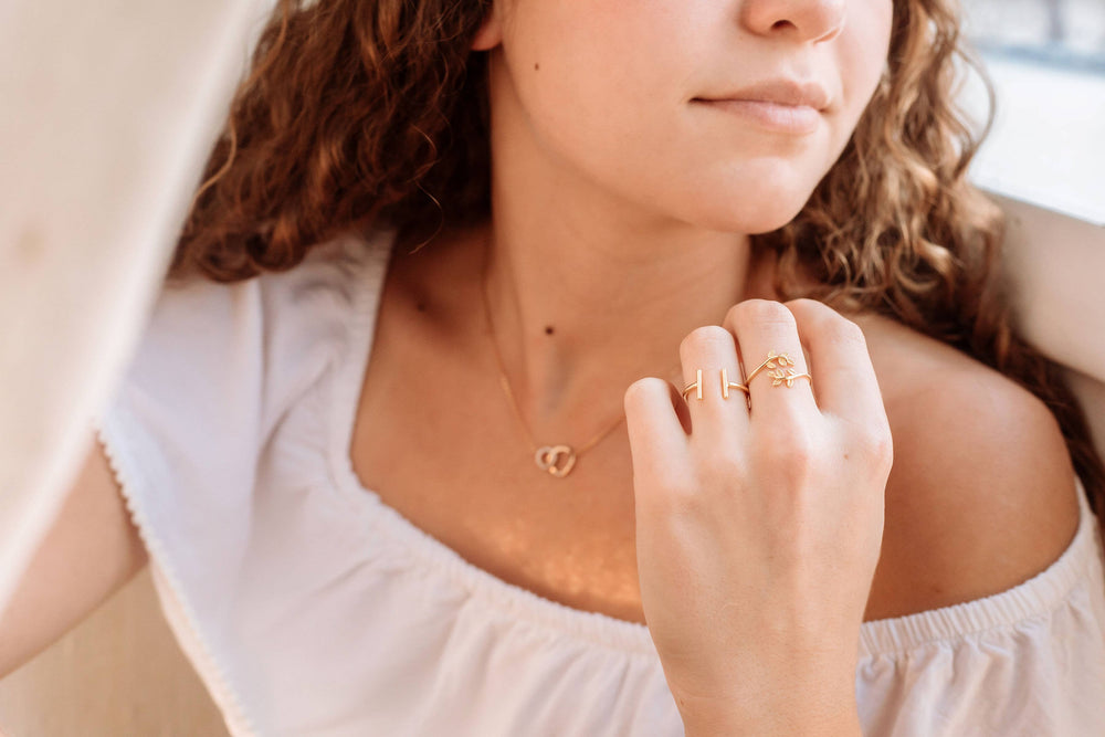 Simple Double T Bar Adjustable Gold Ring