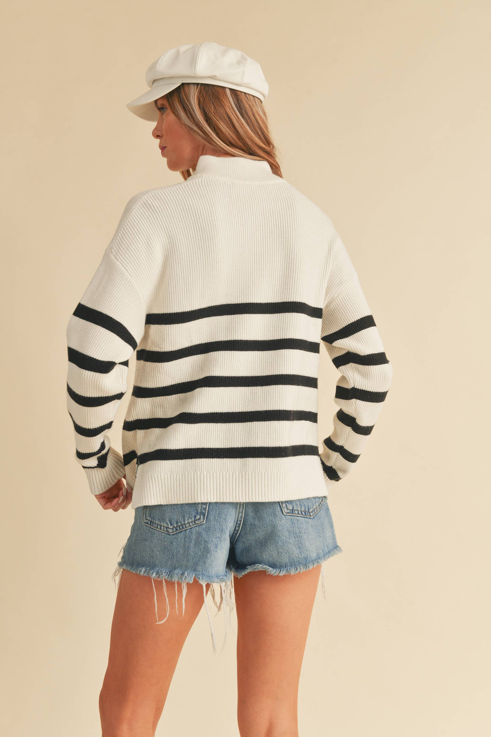 Daffie Striped Quarter Zip Sweater