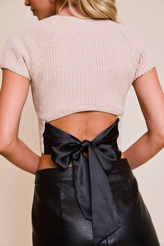 Bow Back Short Sleeve Holiday Sweater
