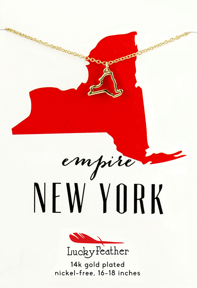 Lucky Feather Gold NEW YORK State Necklace