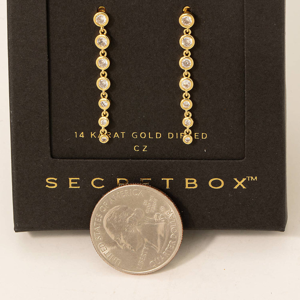 Gold Dipped Rhinestone Stud Chain Dangle Earrings