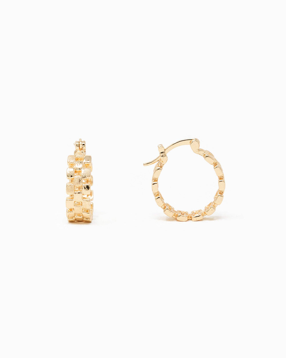 Checkered Pattern Cutout Gold Hoop Earrings
