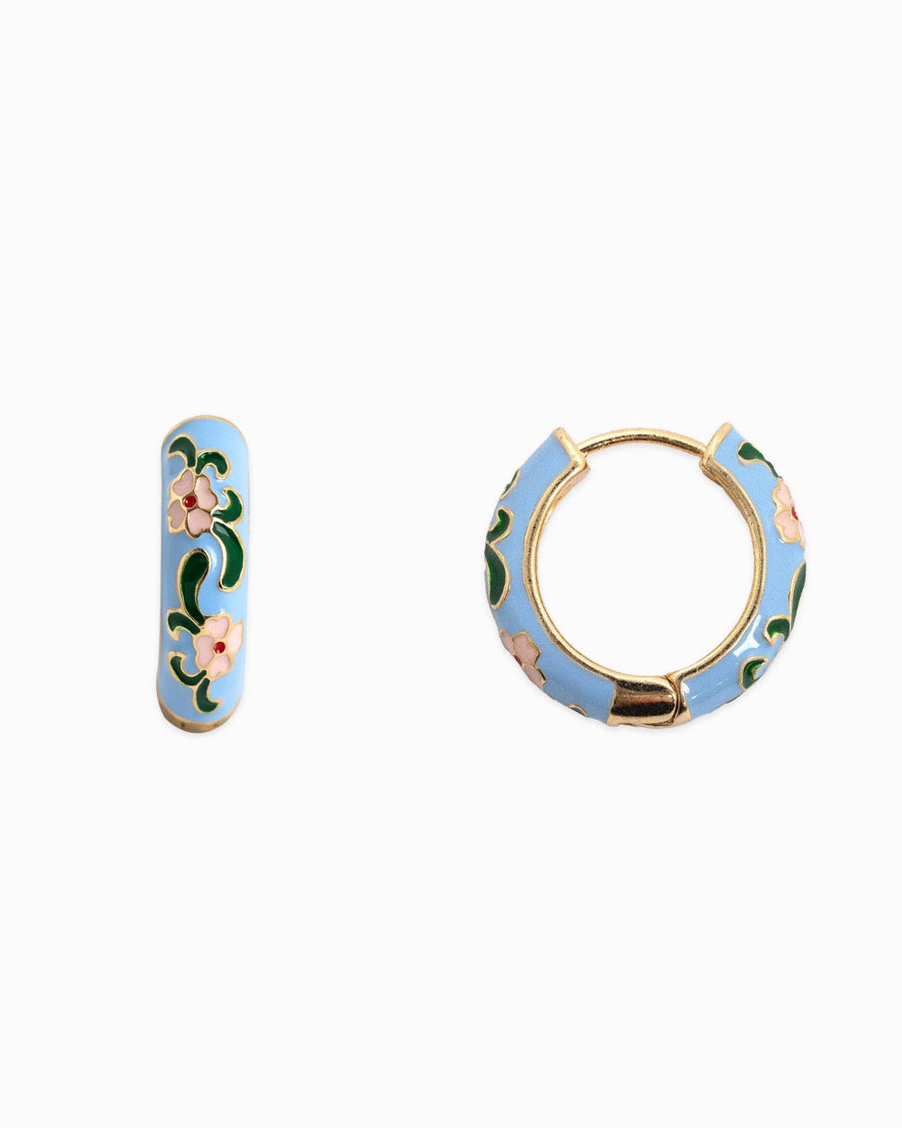 Vintage Colorful Floral Enamel Huggie Hoop Earrings