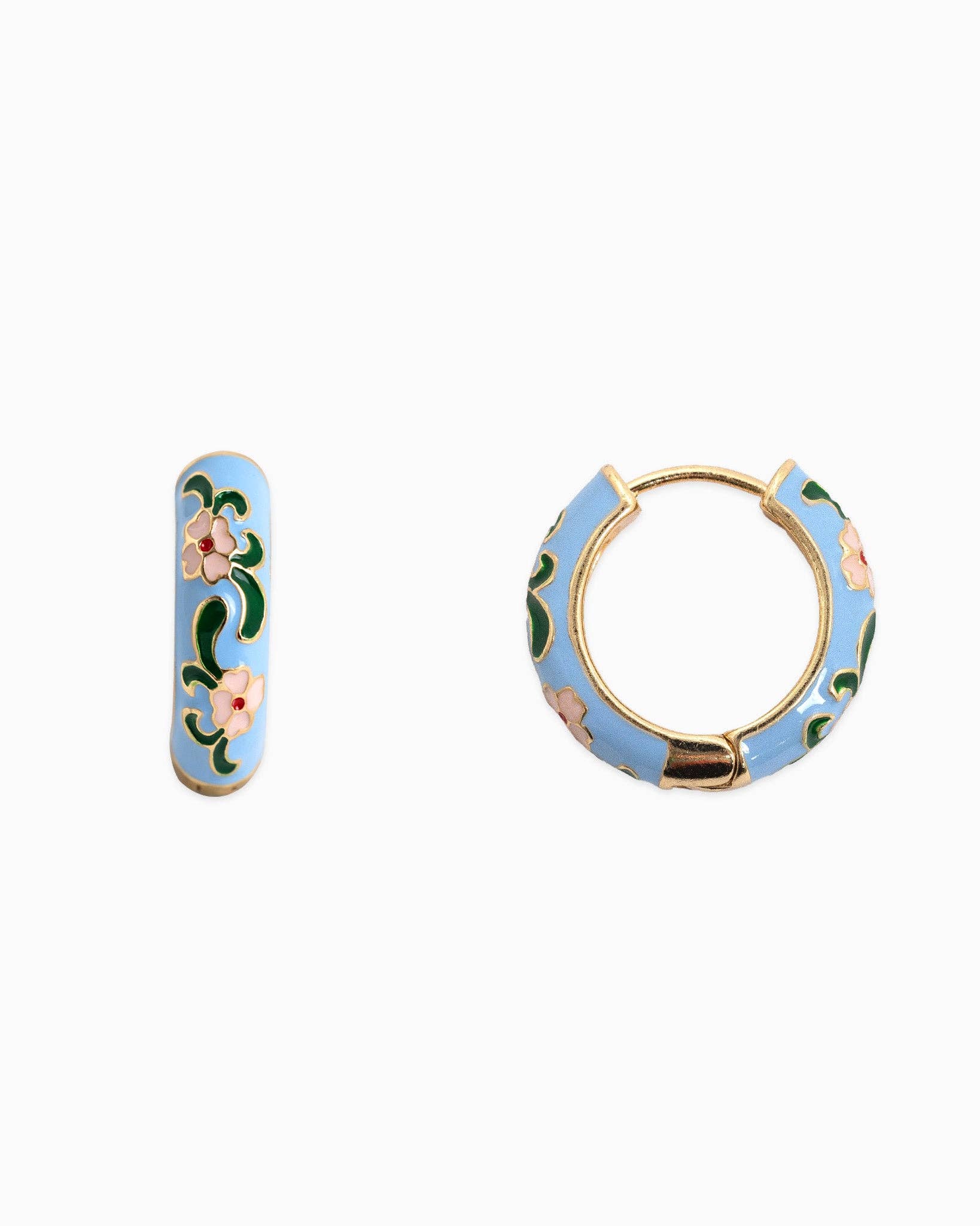 Vintage Colorful Floral Enamel Huggie Hoop Earrings