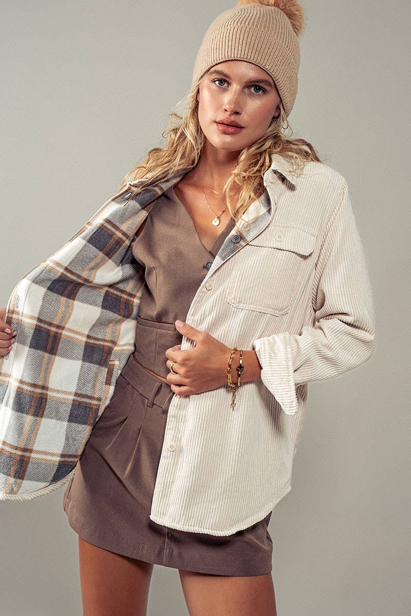 Urban Daizy Plaid Lined Corduroy Flannel Shacket