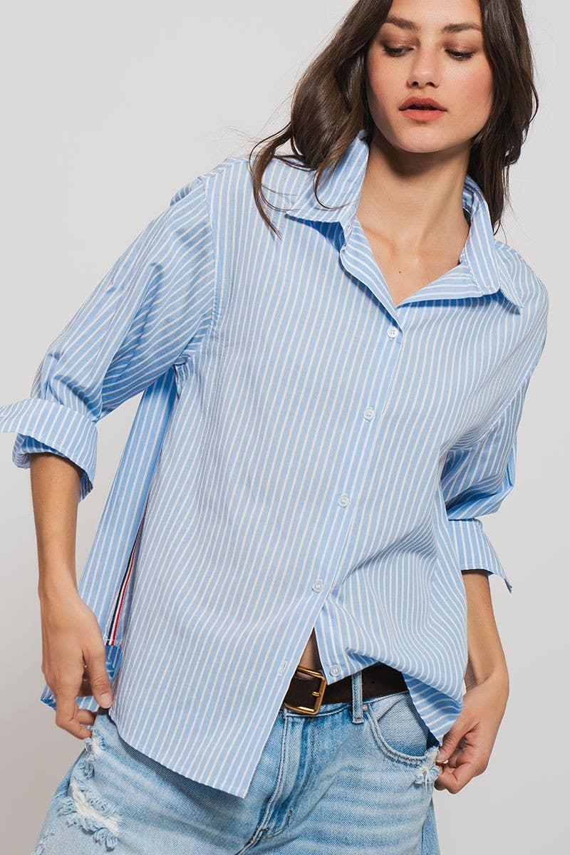 Urban Daizy - Striped Twill Tape Detail Statement Button Shirt