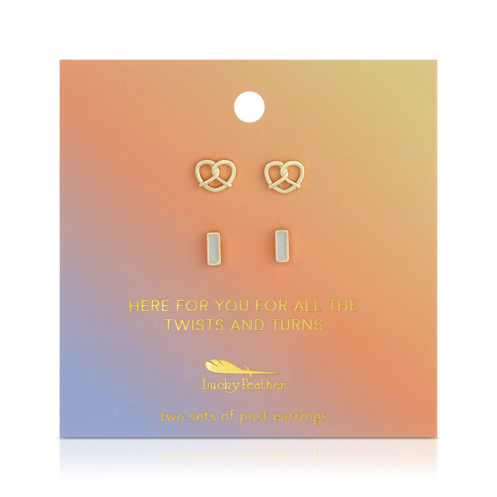 Lucky Feather Stud Earrings Set - Pretzel + Bar - TWIST