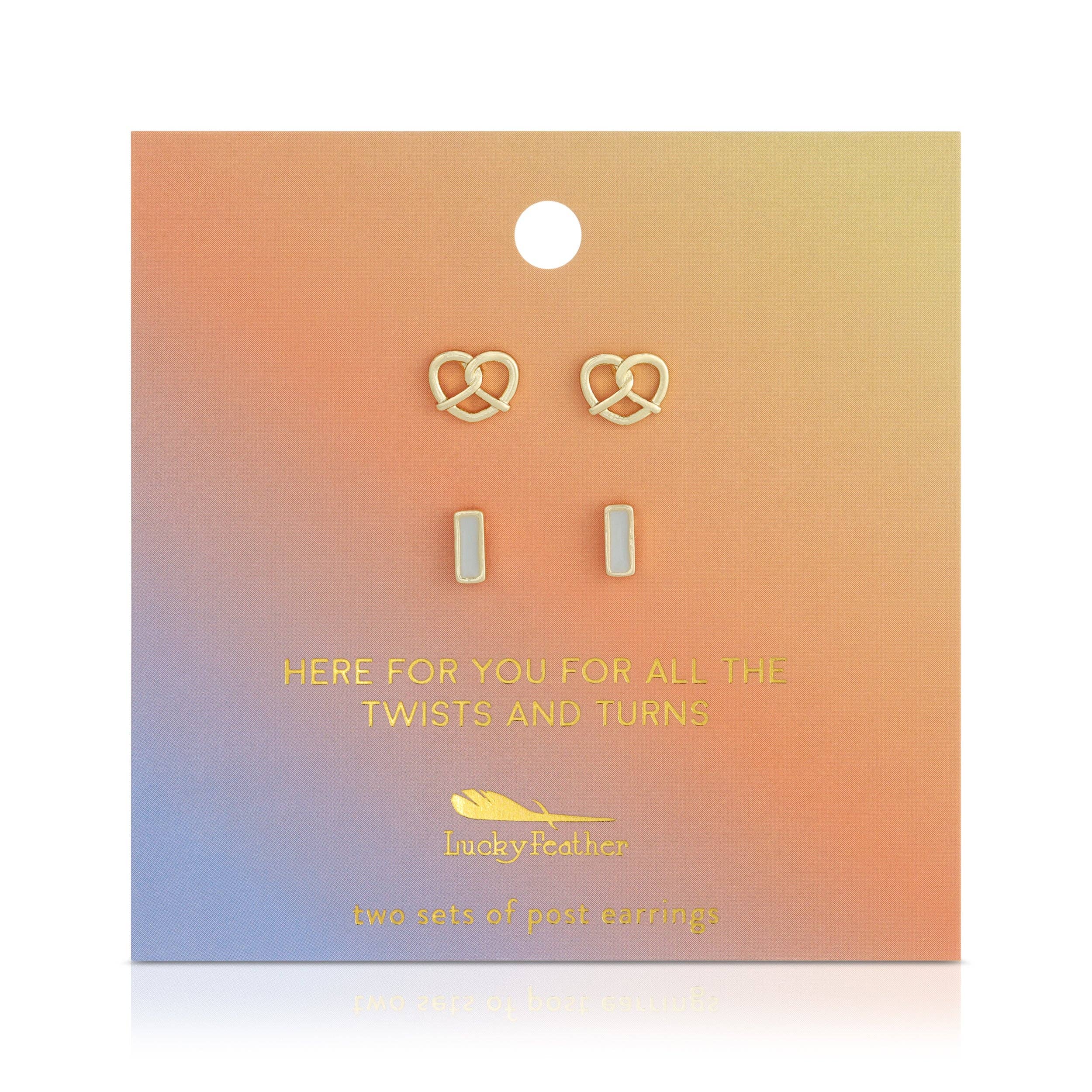 Lucky Feather Stud Earrings Set - Pretzel + Bar - TWIST