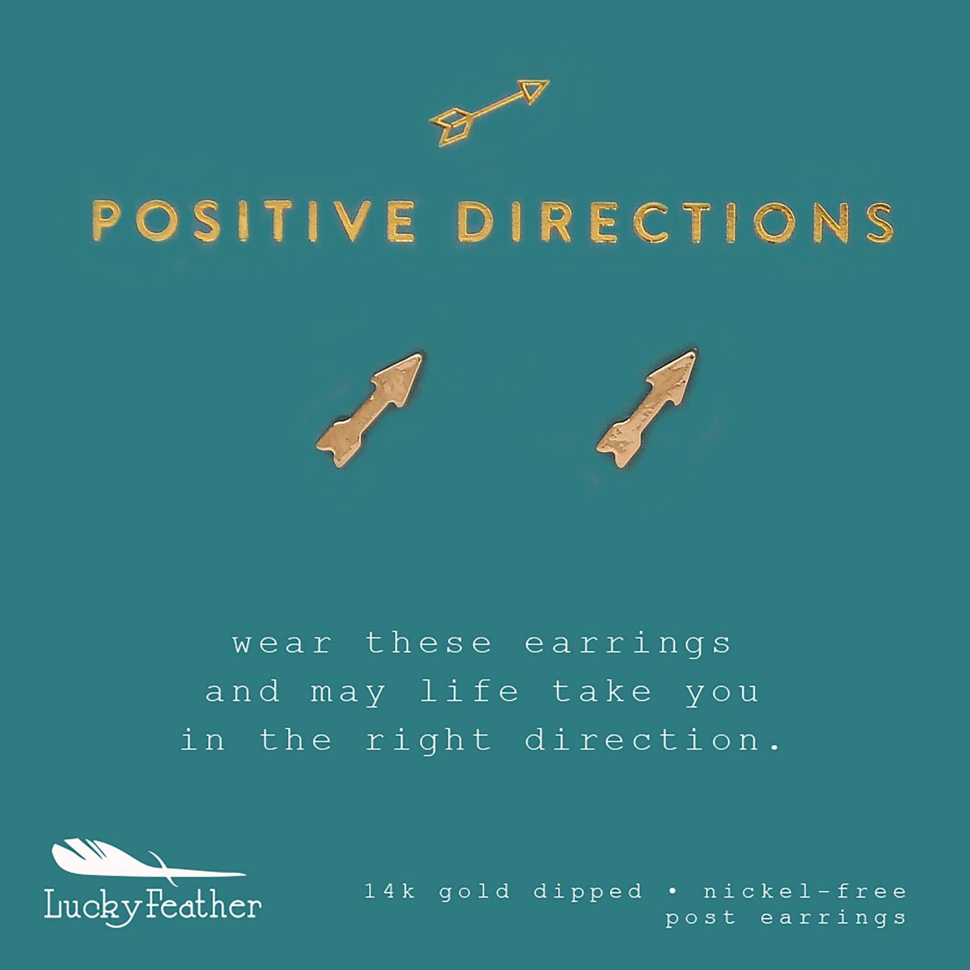 Lucky Feather New Moon Gold Arrow Stud Earrings