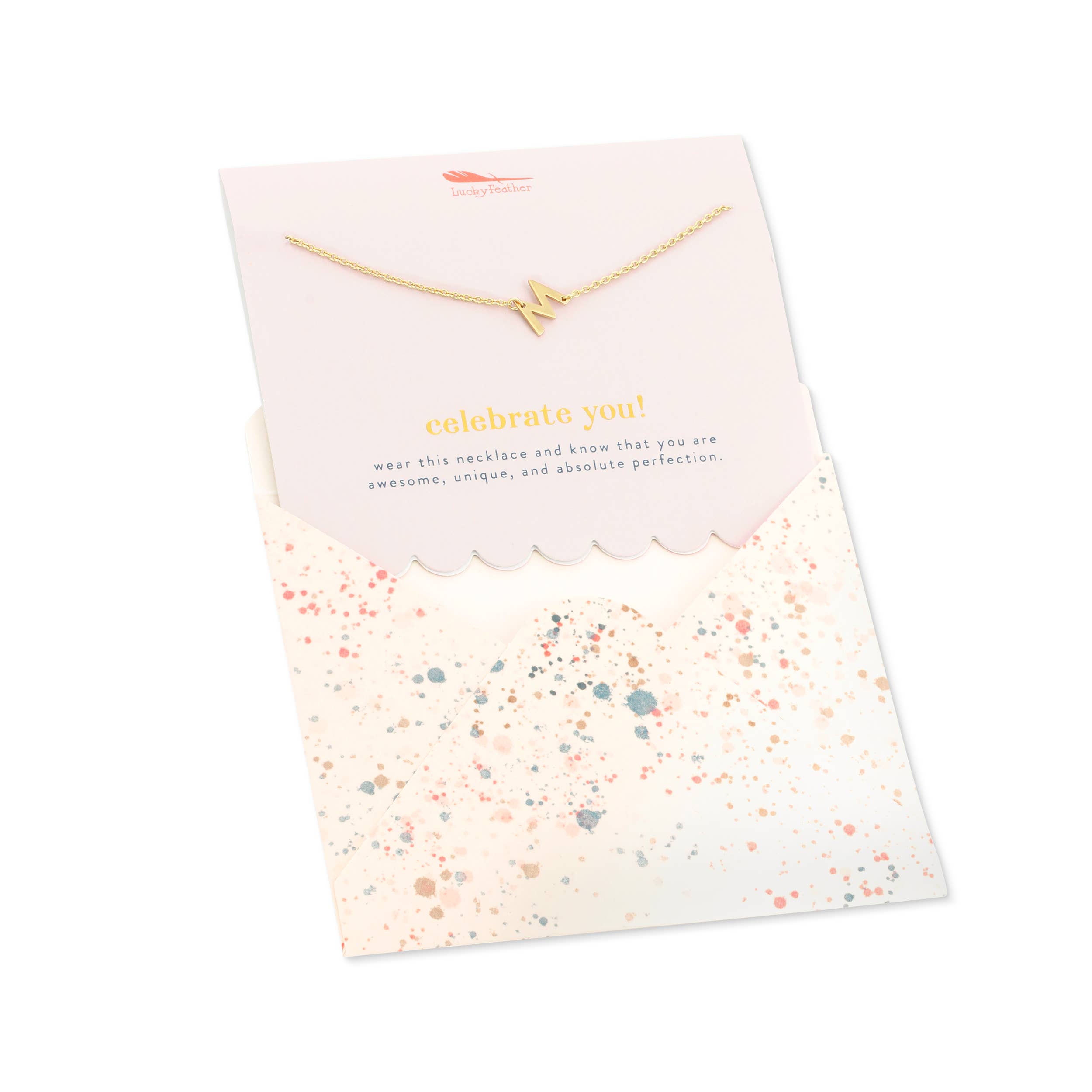 Lucky Feather - Celebrate You - Initial Necklace + Gift Env - A-Z