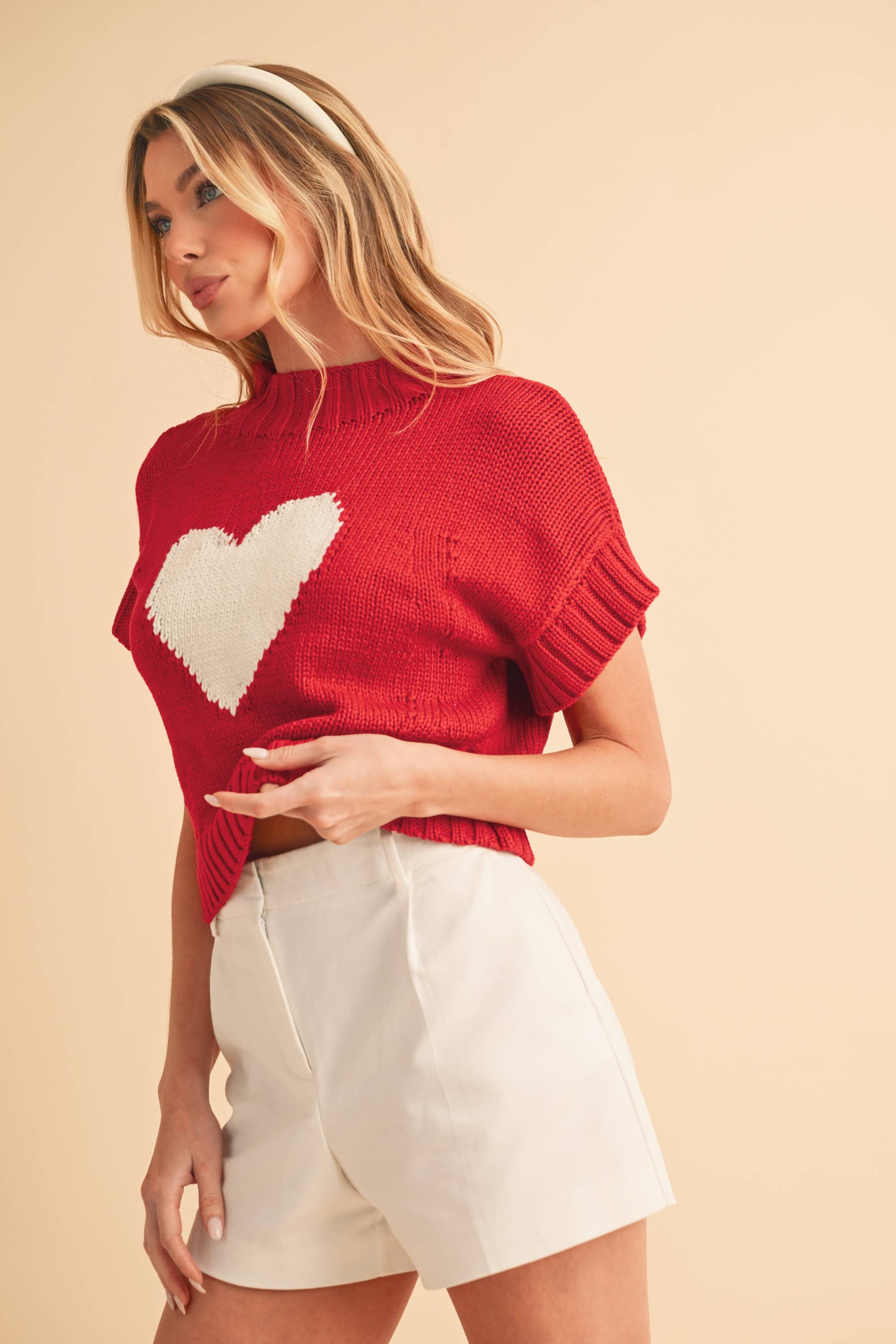 Red Heart Short Sleeve Sweater