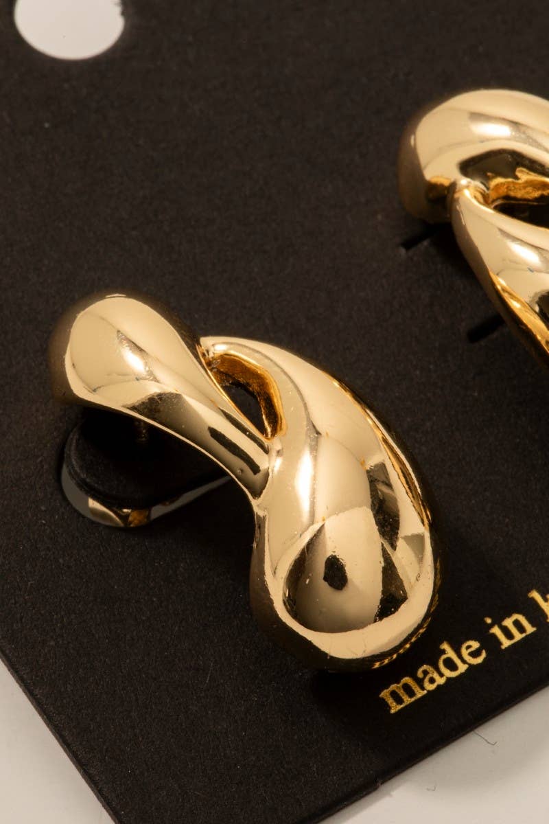 Chunky Double Metallic Tear Drop Stud Earrings