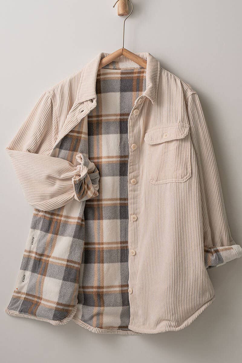 Urban Daizy Plaid Lined Corduroy Flannel Shacket