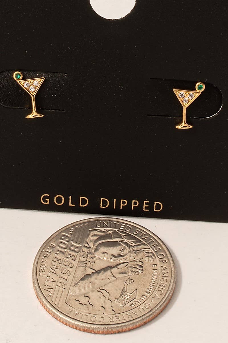 Gold Dipped Cubic zirconia Martini Glass Stud Earrings