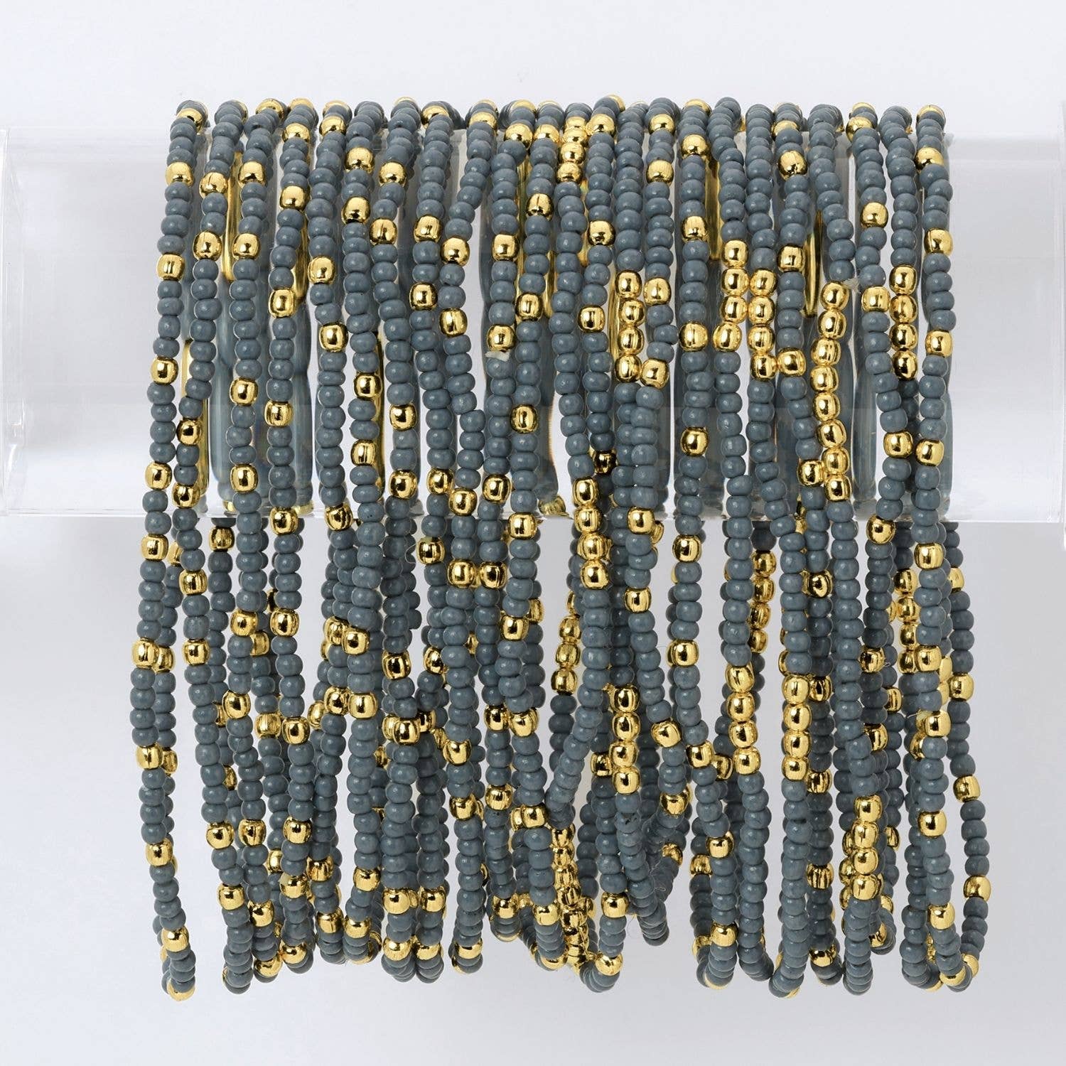 Splendid Iris Solid Color and Gold 2mm Seed Bead Stretch Bracelets