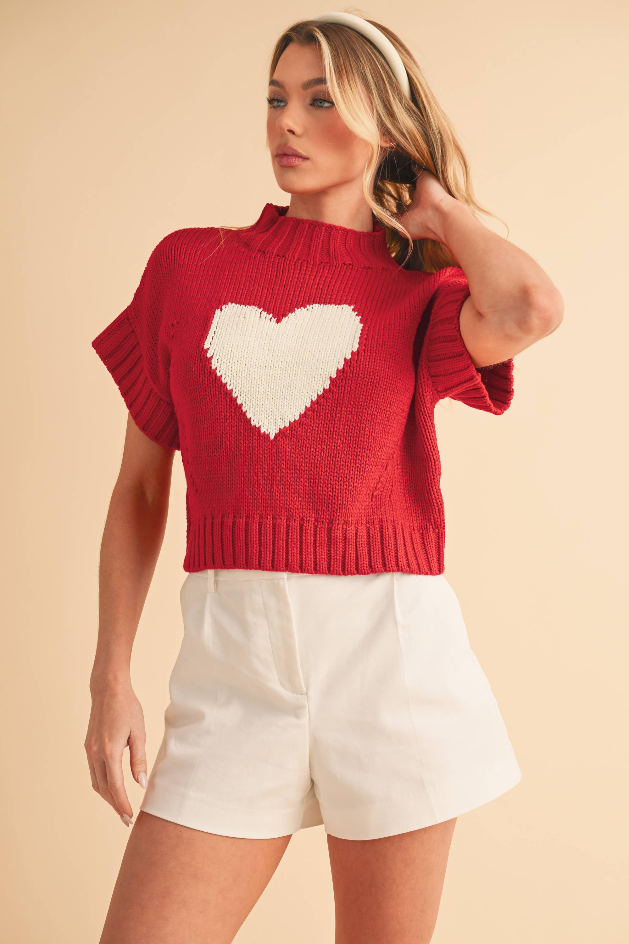 Red Heart Short Sleeve Sweater