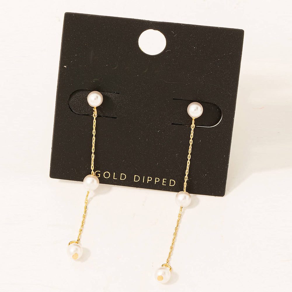 Gold Dipped Pearl Bead Chain Dangle Earrings
