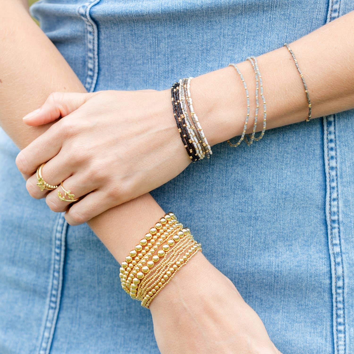 2mm Stretch Gold Bead Bracelet