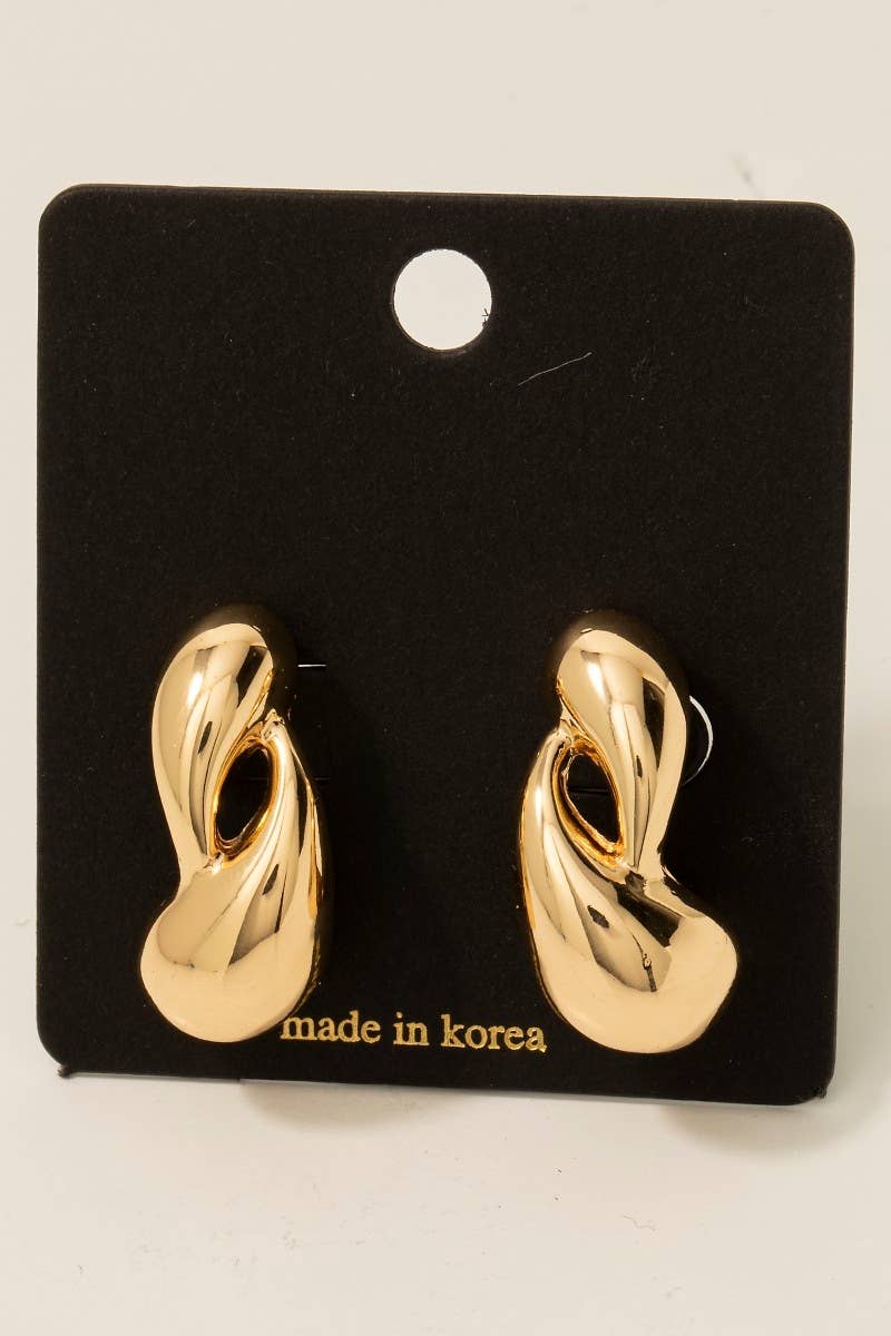 Chunky Double Metallic Tear Drop Stud Earrings