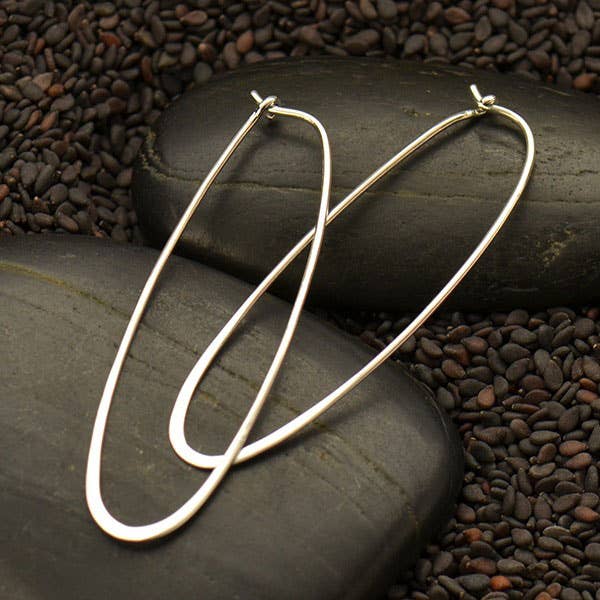 Sterling Silver Hoop Earrings - Long Oval