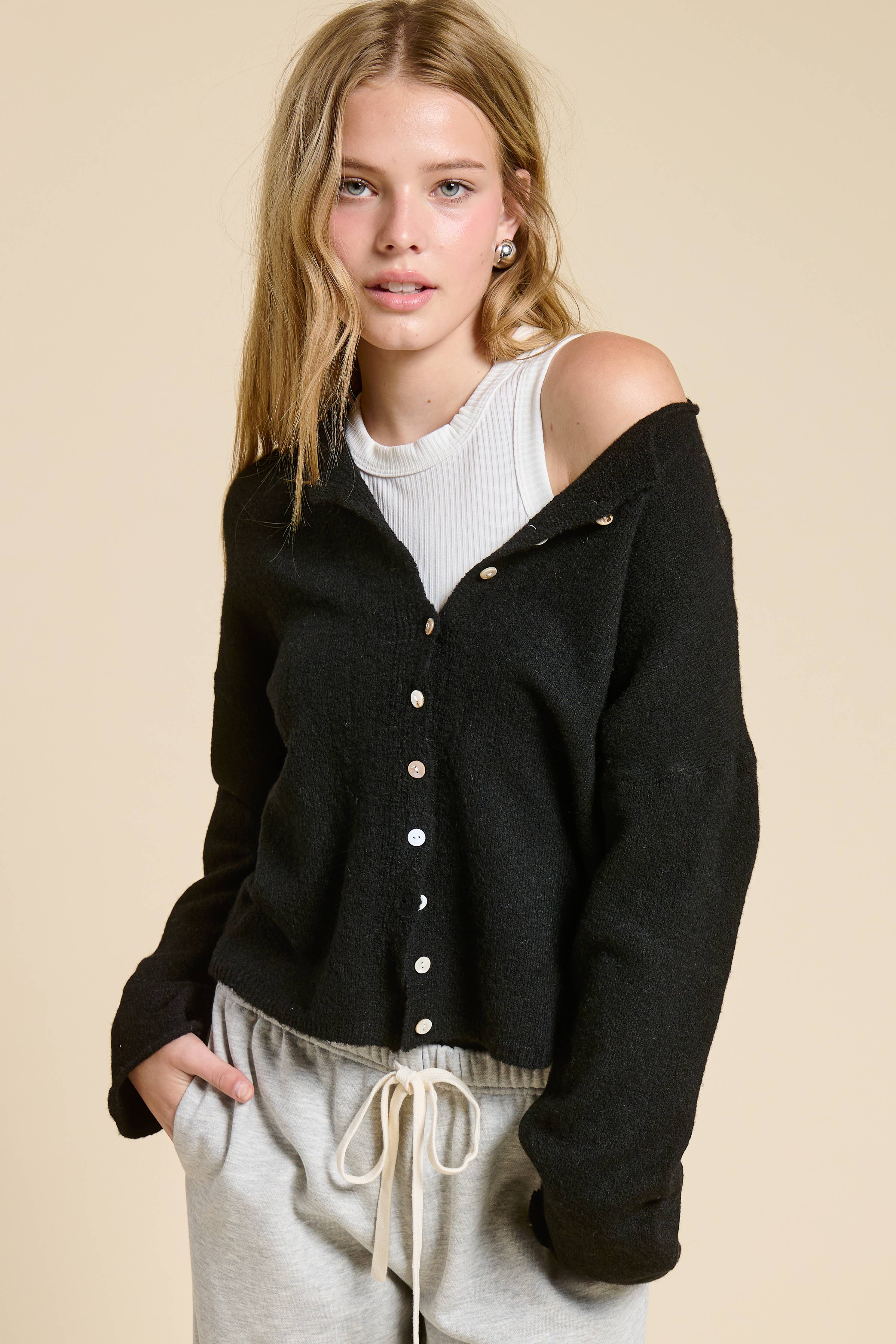 Essential Black Cardigan Top