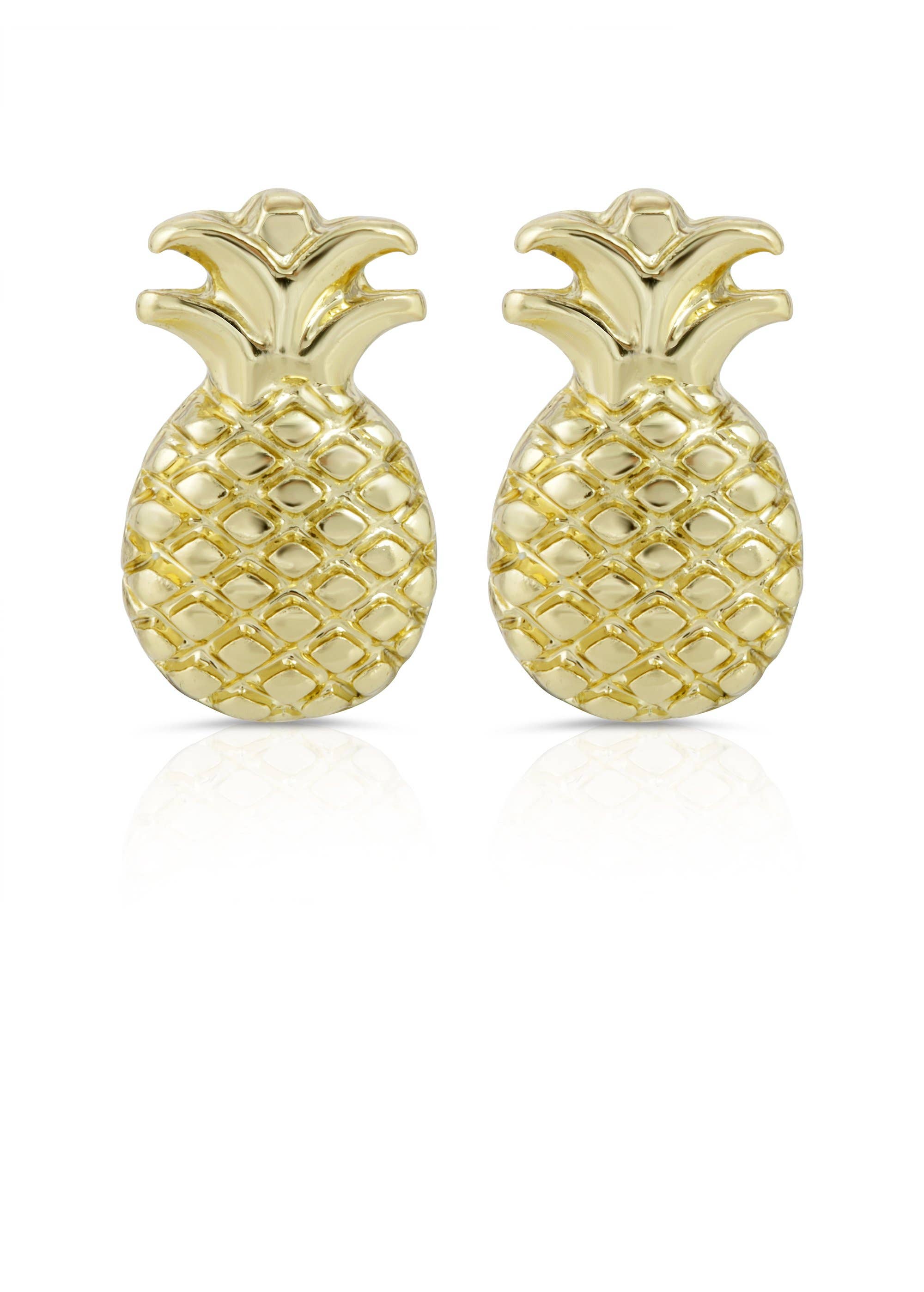 Lucky Feather New Moon Gold Stud Pineapple Earrings