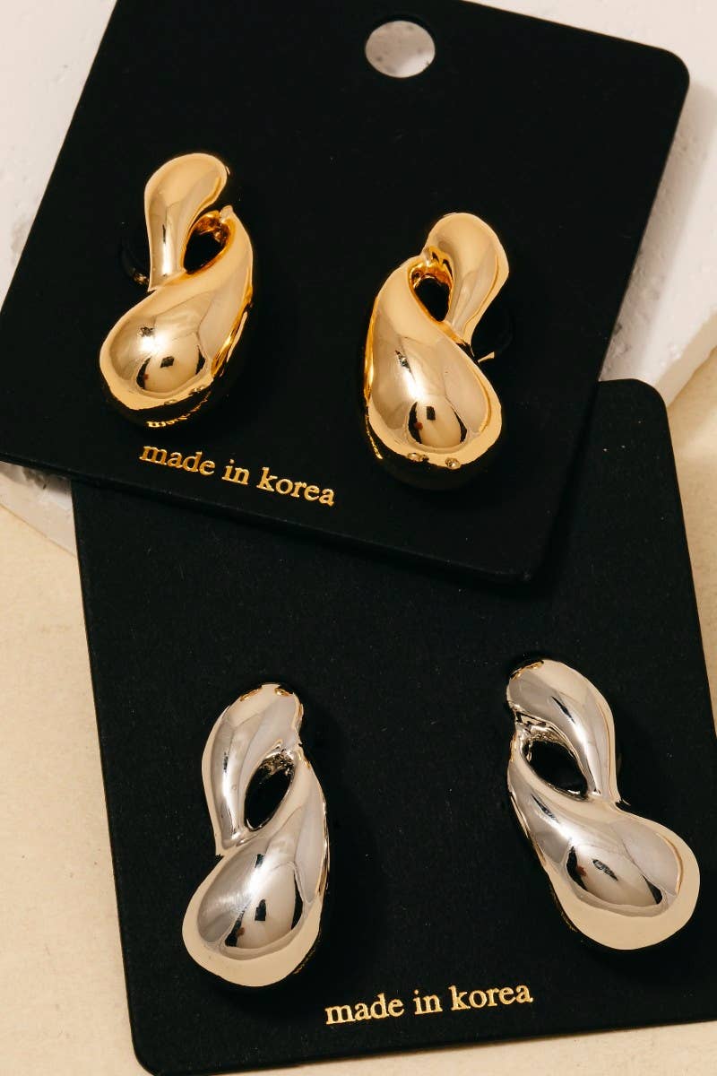 Chunky Double Metallic Tear Drop Stud Earrings
