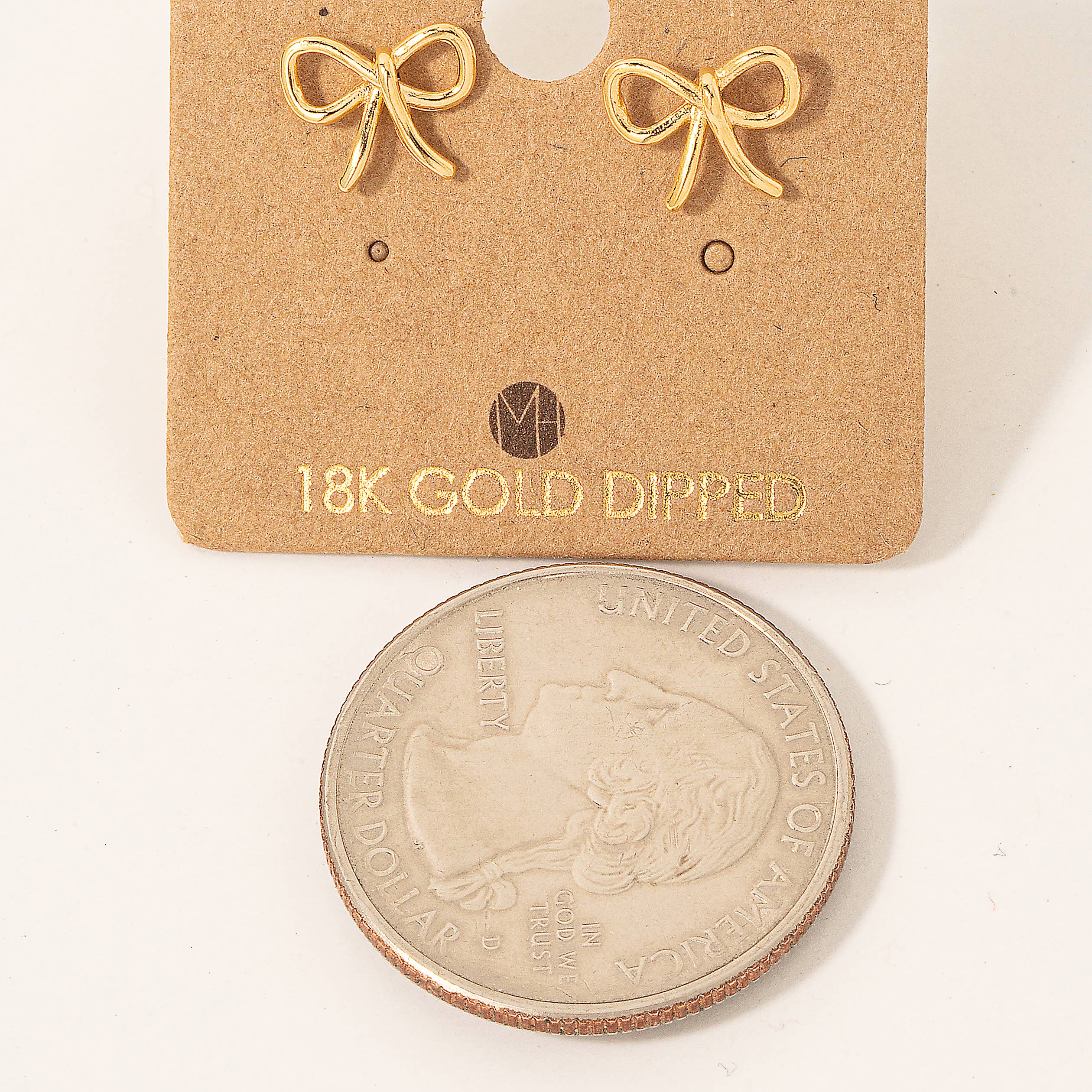 Gold Dipped Ribbon Bow Stud Earrings
