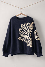Floral Embroidered Oversized Knit Sweater