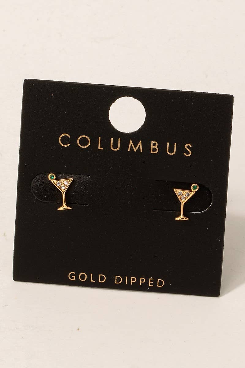 Gold Dipped Cubic zirconia Martini Glass Stud Earrings