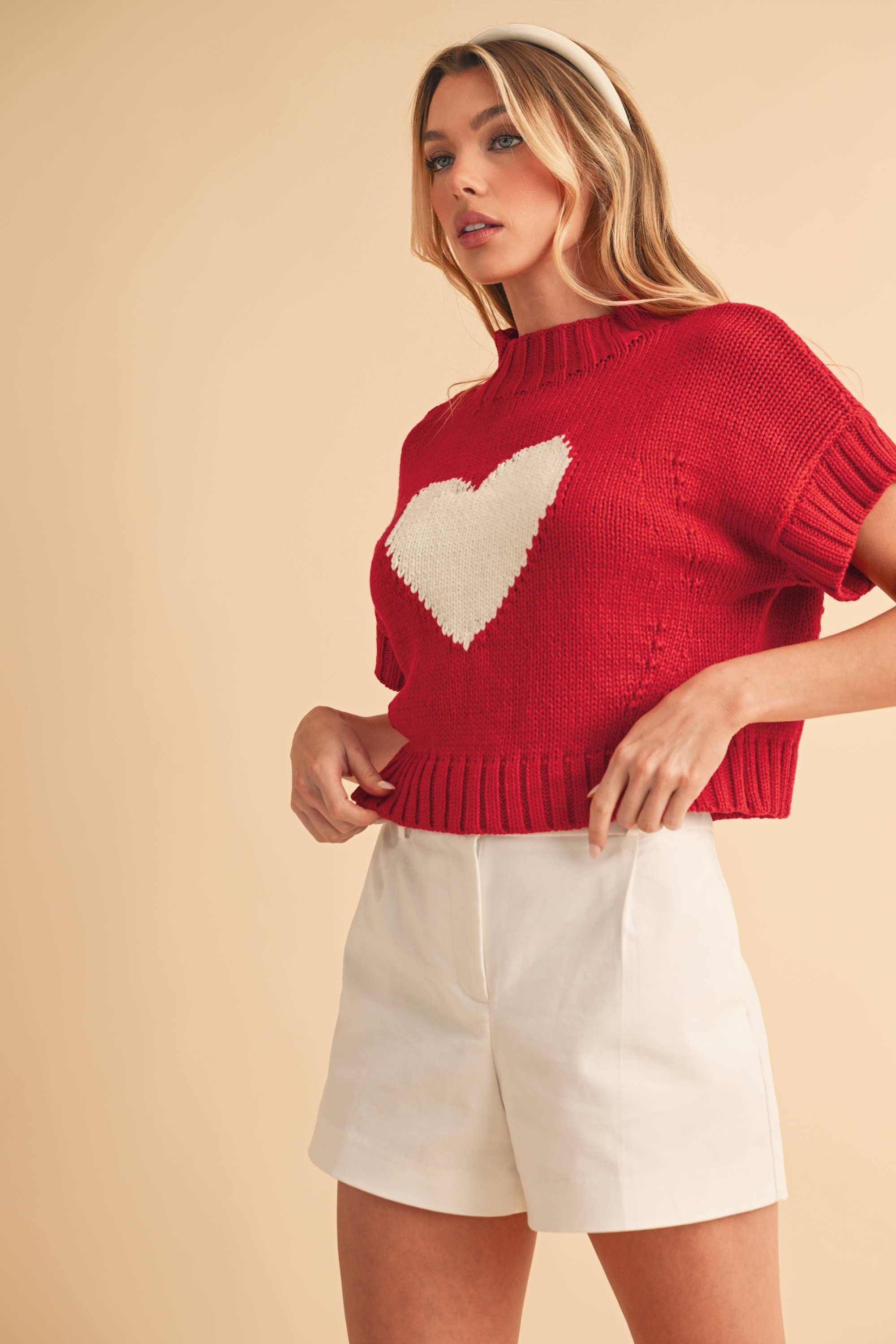 Red Heart Short Sleeve Sweater