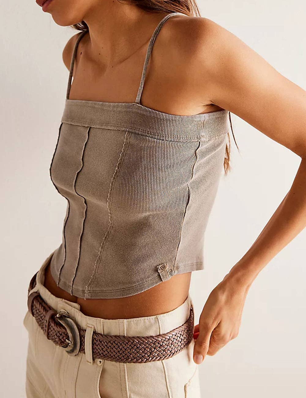 Sweetkama Solid Color Ribbed Corset Tank Top