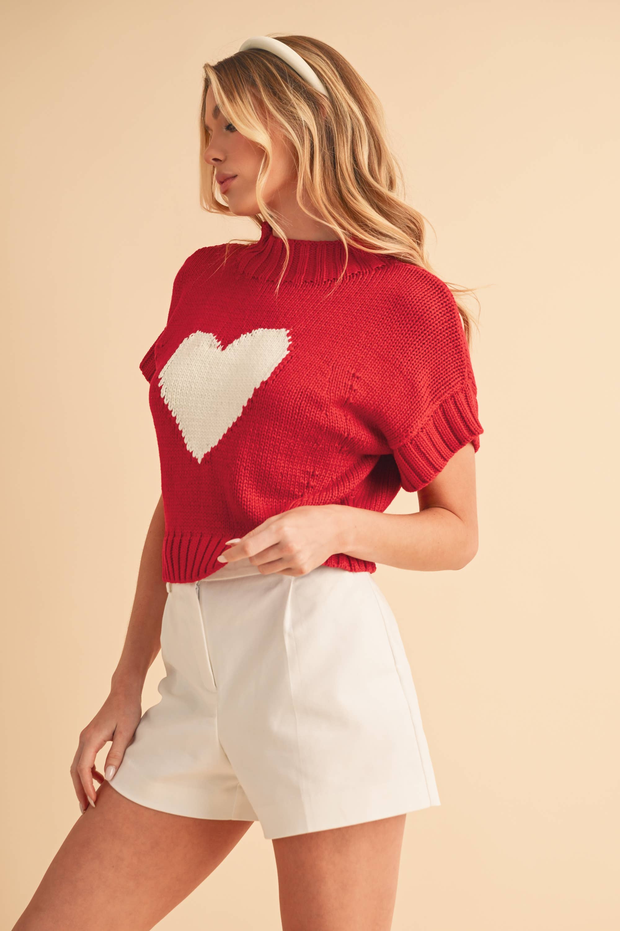 Red Heart Short Sleeve Sweater