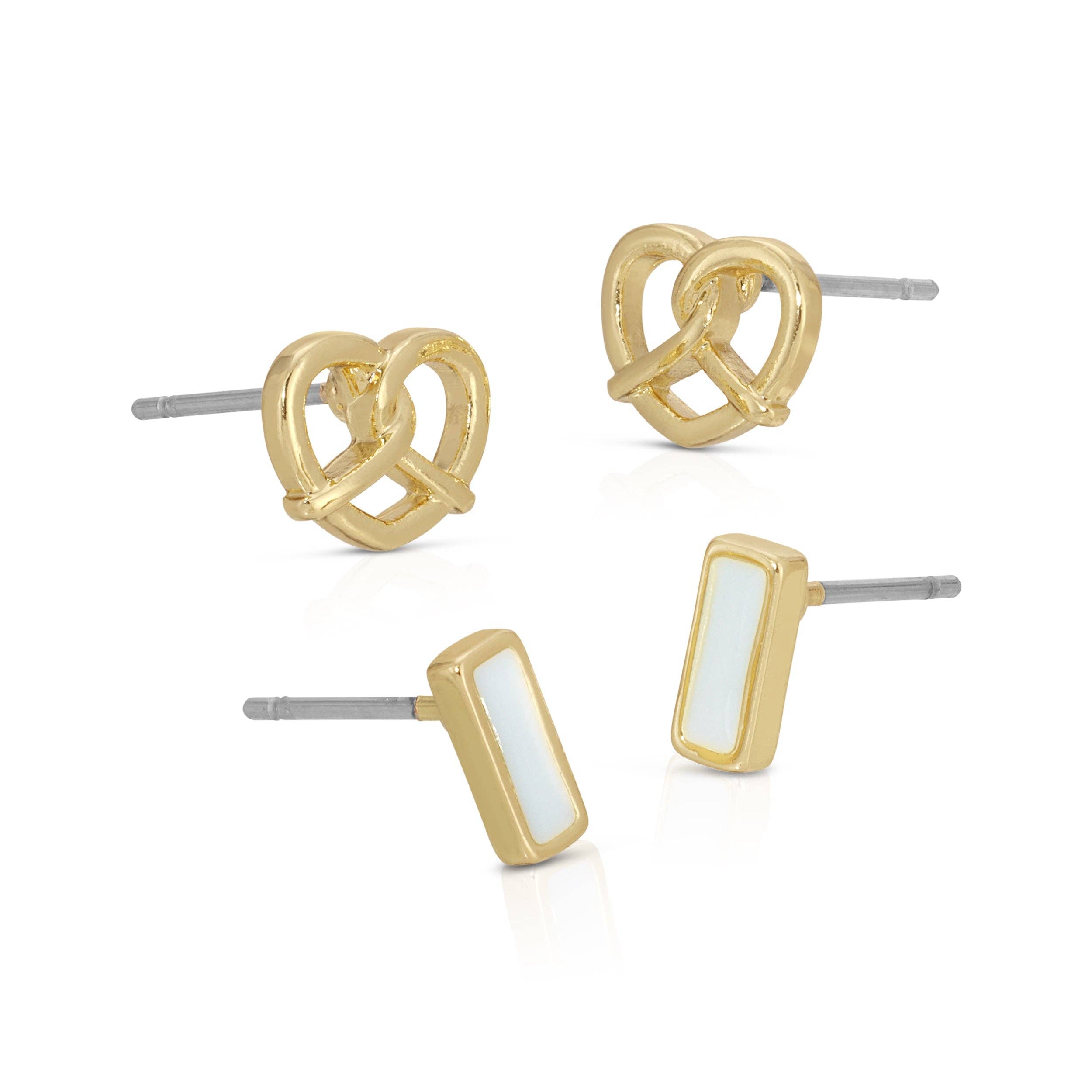 Lucky Feather Stud Earrings Set - Pretzel + Bar - TWIST