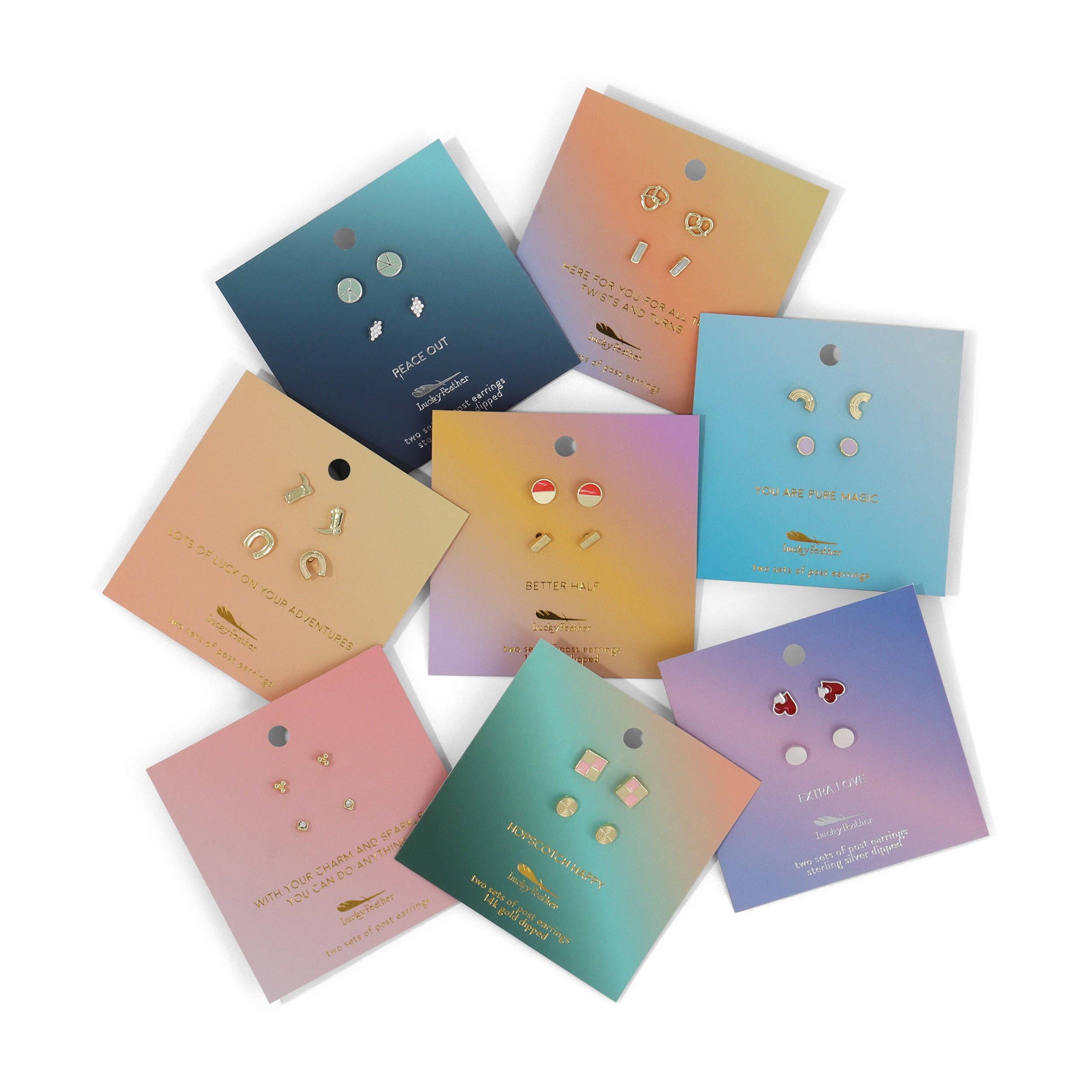 Lucky Feather Stud Earrings Set - Pretzel + Bar - TWIST
