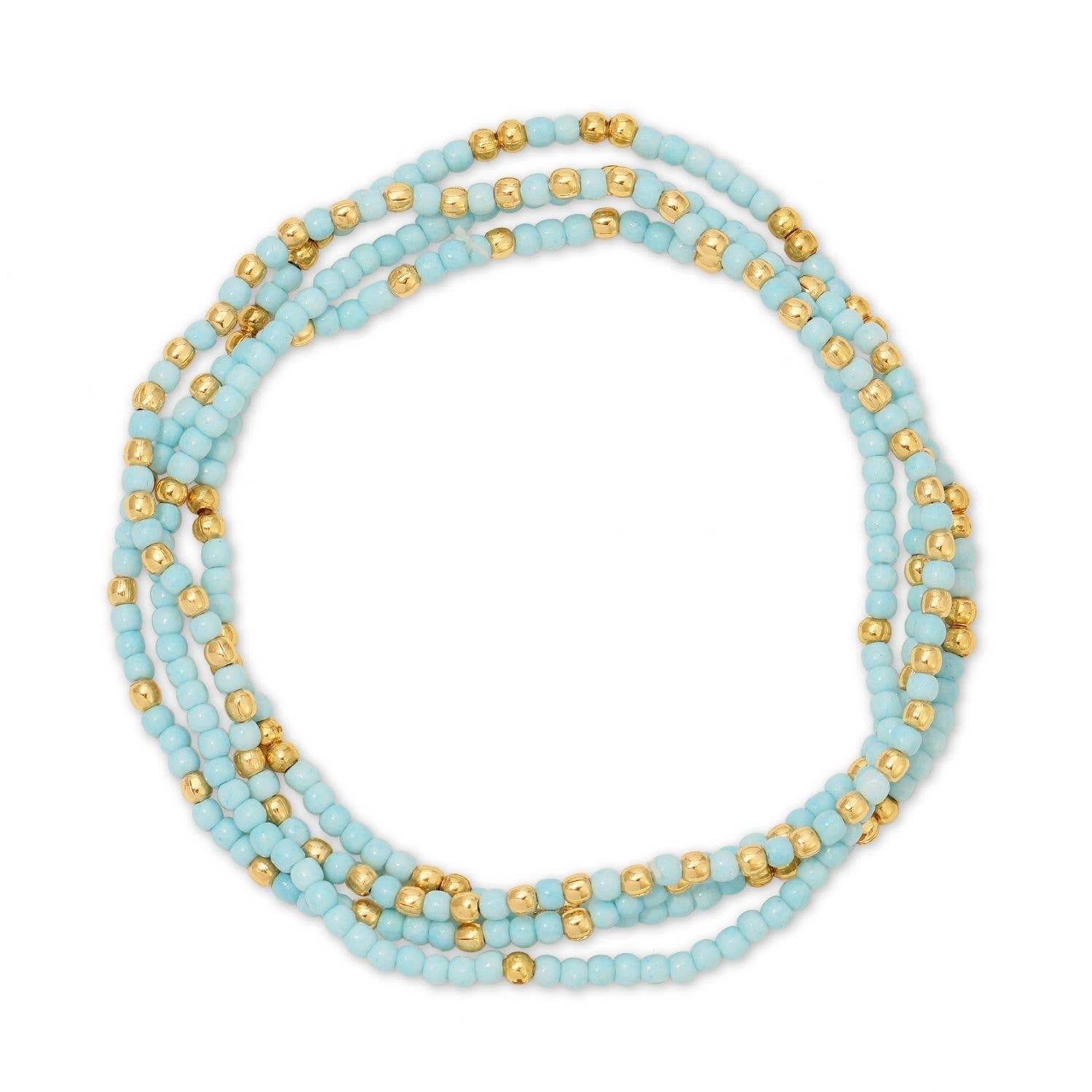 Splendid Iris Solid Color and Gold 2mm Seed Bead Stretch Bracelets